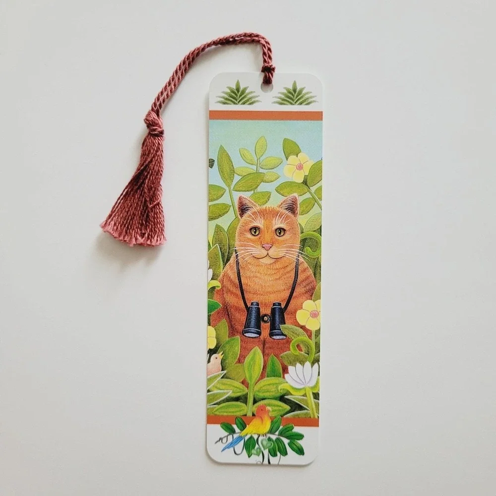 Vintage 90s Birdwatching Cat Bookmark, Elizabeth King Brownd, Artworks 1993 EB02